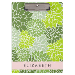 Grüne Dahlia-Blume, Blumenmuster, Ihr Name Klemmbrett
