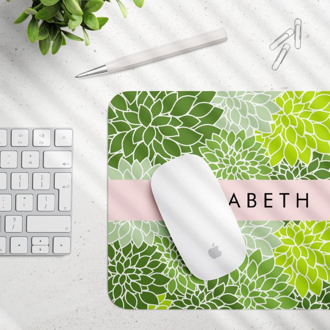 Grüne Dahlia-Blume, Blumenmuster, Ihr Name Mousepad (Von Creator hochgeladen)
