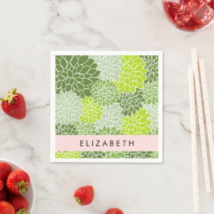 Grüne Dahlia-Blume, Blumenmuster, Ihr Name Serviette