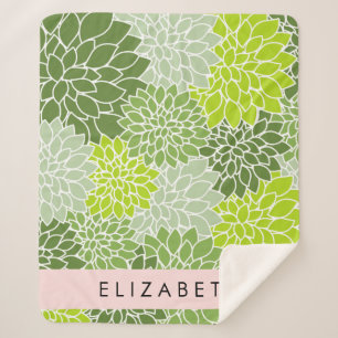 Grüne Dahlia-Blume, Blumenmuster, Ihr Name Sherpadecke
