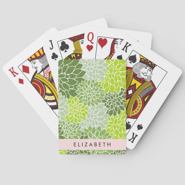 Grüne Dahlia-Blume, Blumenmuster, Ihr Name Spielkarten (Rückseite)