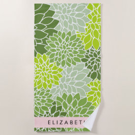 Grüne Dahlia-Blume, Blumenmuster, Ihr Name Strandtuch