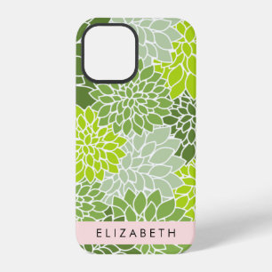 Grüne Dahlienblumen, Blumenmuster, Ihr Name iPhone 12 Pro Hülle