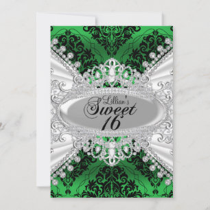 Grüne Damast & Diamant Tiara Sweet 16 Einladung