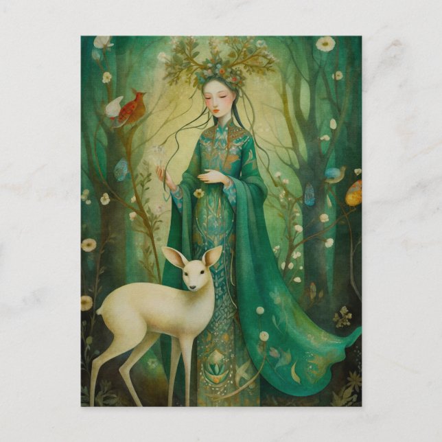 Grüne Dame des Waldes Postkarte (Vorderseite)