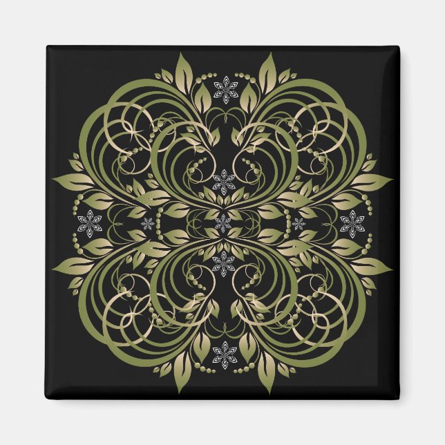 Grüne dekorative Blumenmuster Magnet (Vorne)