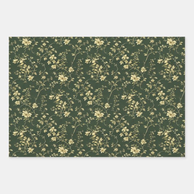 Grüne Dekoupage der Blumenkohle Hütte Geschenkpapier Set (Vorderseite)