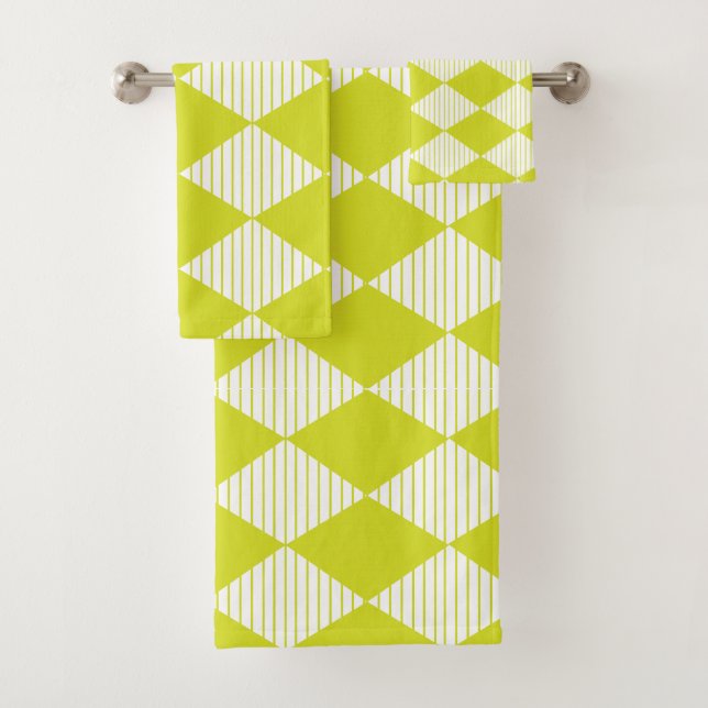 Grüne Diamantstreifen Badhandtuch Set (Insitu)