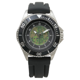 Grüne digitale Camouflage im Holzstil Armbanduhr