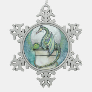 Grüne Drachen-Fantasie-Kunst Schneeflocken Zinn-Ornament