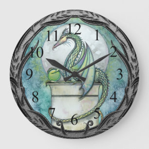 Grüne Drachen-Fantasie-Kunstwanduhr Große Wanduhr