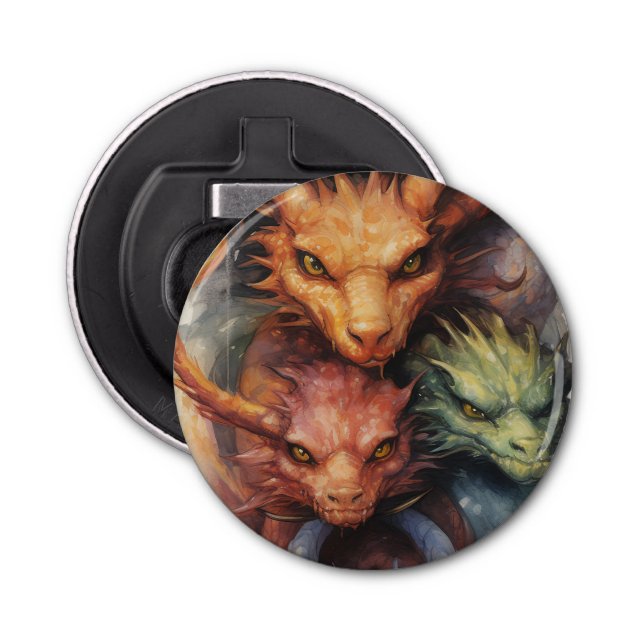 Grüne Drachen in Rot-Orange Flaschenöffner (Vorderseite)