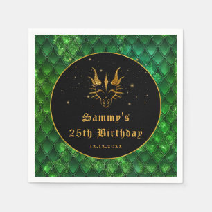 Grüne Drachen-Schuppen Gold-Faux-Glitter-Geburtsta Serviette