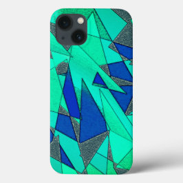 Grüne dreieckige Ausschnitte auf blauem Hintergrun Case-Mate iPhone Hülle