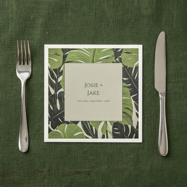 Grüne Dschungel-Blätter, gewagt und modern, Hochze Serviette (Green jungle leaves, bold and modern, wedding napkins.)