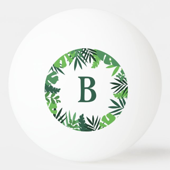 Grüne Dschungelpalme Blätter Blumenmonogramm Tischtennisball (Vorderseite)