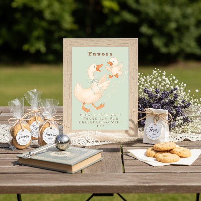 Grüne Dummer-Gans-Gunst-Tisch-Schild Einladung (Green Silly Goose Favor Table Sign )