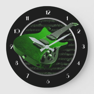 Grüne E-Gitarren-runde Wanduhr