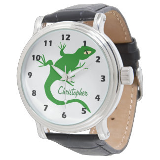 Grüne Echsengestaltung Personalisiert Armbanduhr