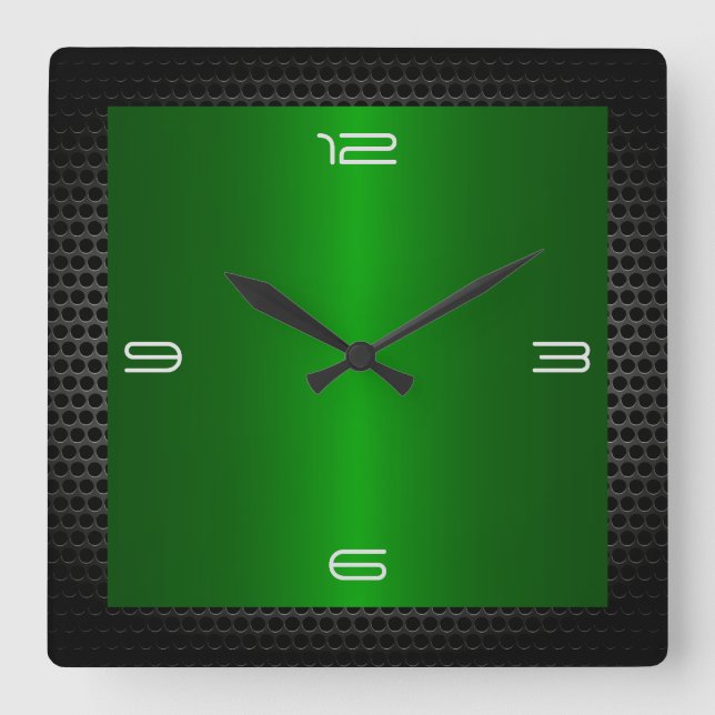 Grüne Edelstahl Moderne Metallgrenze Quadratische Wanduhr (Vorderseite)