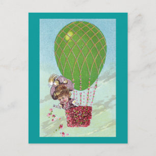 Grüne Ei Ballon und Lady in Gondola Vintag Postkarte