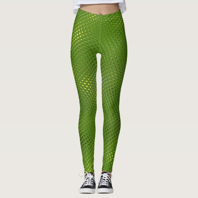 Grüne Eidechsen-Druck Leggings (Vorderseite)