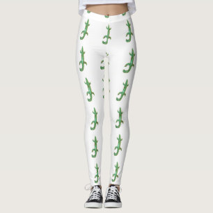 grüne Eidechsen weiß Leggings