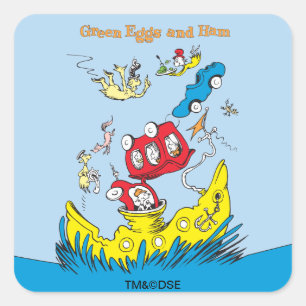 Grüne Eier und Schinken   Ich mag sie nirgendwo Quadratischer Aufkleber