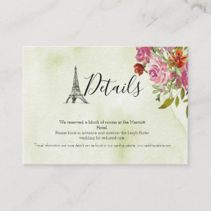 Grüne Eiffelturm-Aquarell-Hochzeits-Einzelkarte Begleitkarte