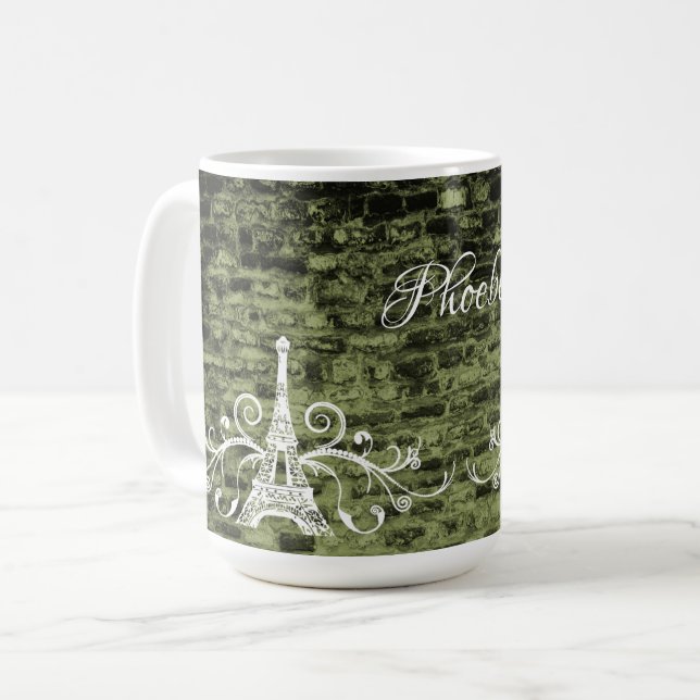 Grüne Eiffelturm Grunge Tasse (Vorderseite Links)