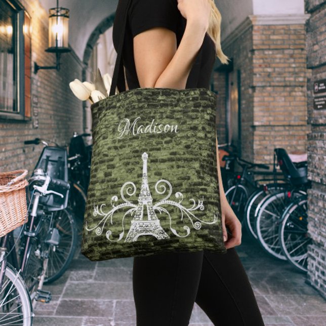 Grüne Eiffelturm Grunge Totttasche (Green Eiffel Tower Grunge Tote Bag)