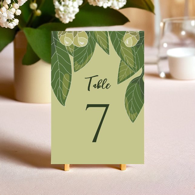 Grüne einfache elegante Tafelkarte Tischnummer (Lush Flower and Greenery Elegant Table Card)