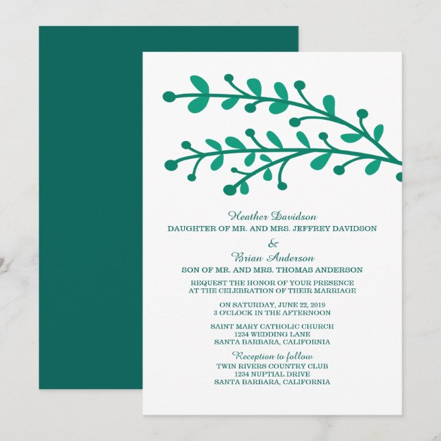 Grüne einfache Foliage Einladung (Vorne/Hinten)