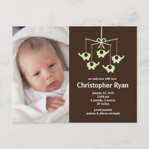 Grüne Elefant-Baby-Geburt Annoucement Einladung