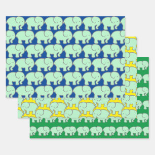 Grüne Elefanten Design Wrapping Paper Geschenkpapier Set