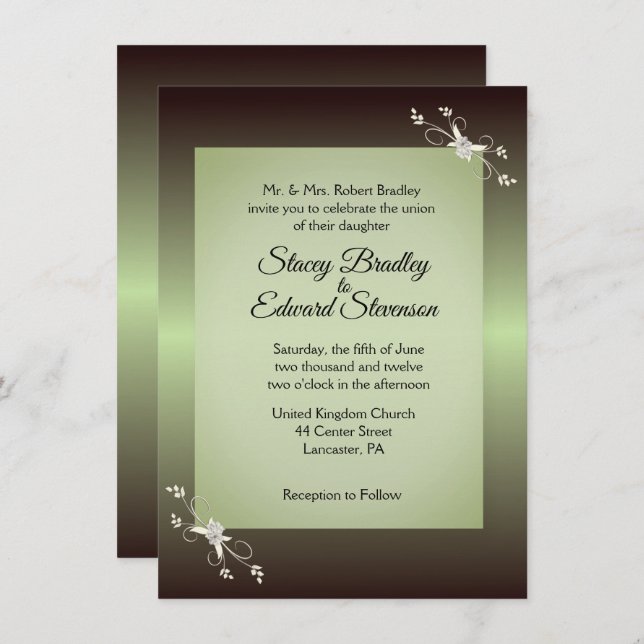 Grüne Elegance Einladung zur Hochzeit (Vorne/Hinten)