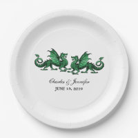 Grüne, elegante Drachen Hochzeitspapier-Teller