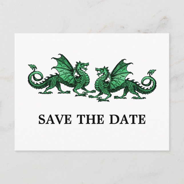Grüne Elegante Drachen Save the Date Postkarte (Vorderseite)