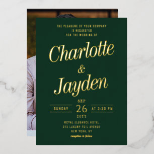 Grüne elegante Folien-Schriftfoto-Hochzeit Folieneinladung