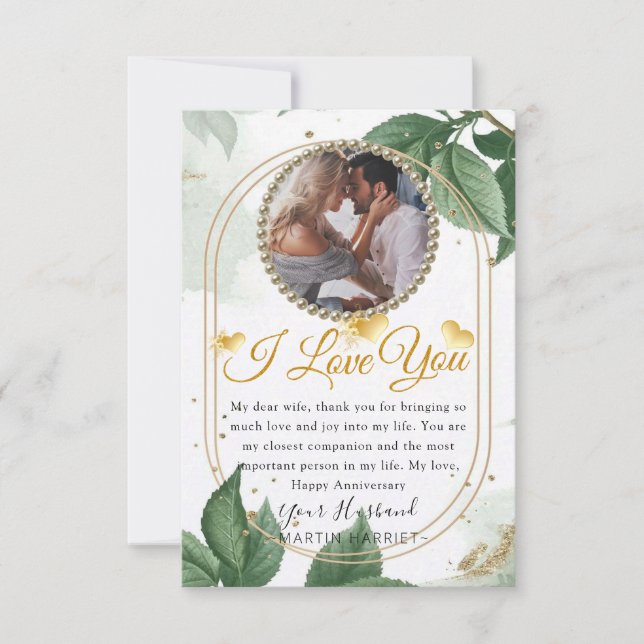 Grüne Elegante Foto Ehefrau Jubiläumskarte Dankeskarte (Vorderseite)