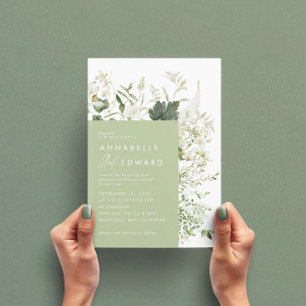 Grüne elegante moderne botanische Skripte Hochzeit Einladung
