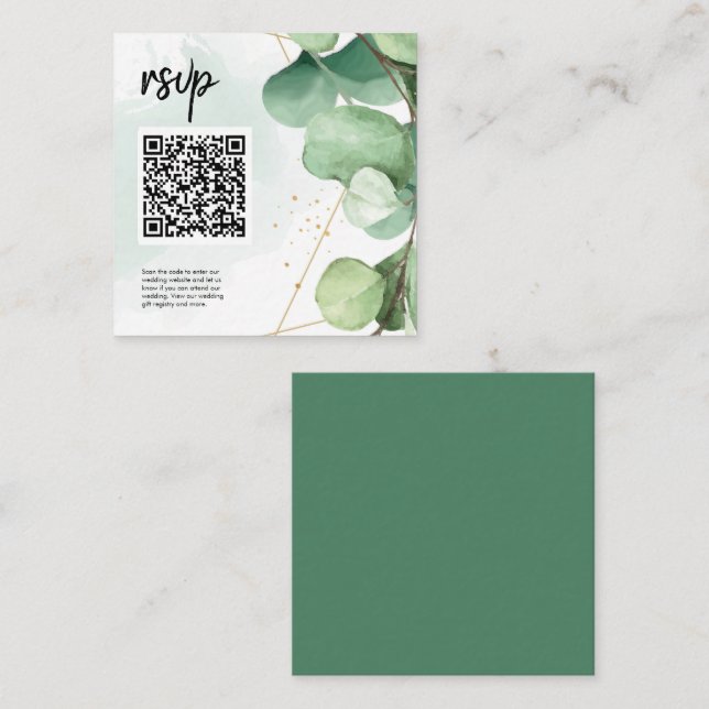 Grüne Elegante Moderne einfache QR-Code Hochzeit R Begleitkarte (Vorne/Hinten)