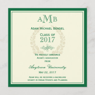 Grüne Elegante Monogramm-Abschluss-Ankündigung Ankündigung