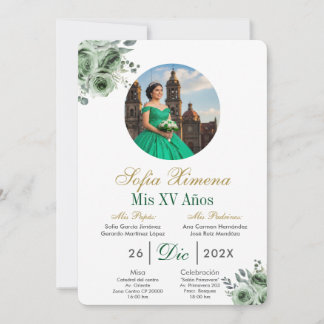 Grüne elegante Quinceañera-Einladung Einladung