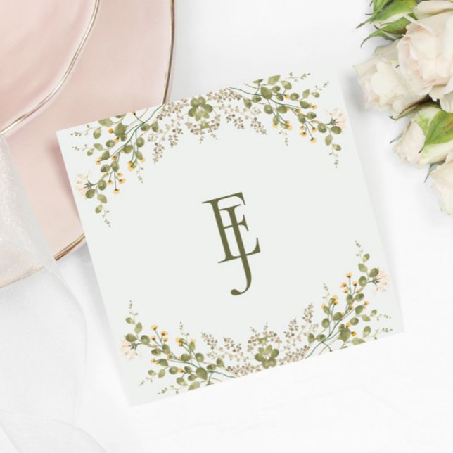 Grüne Elegante Wildblume Hochzeit Serviette (Von Creator hochgeladen)