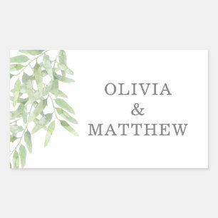 Grüne Eleganter Olivenzweig. Botanische Hochzeit Rechteckiger Aufkleber
