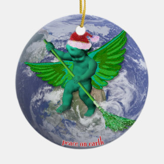 Grüne Engels-Weltfrieden-Weihnachtsbaum-Verzierung Keramikornament