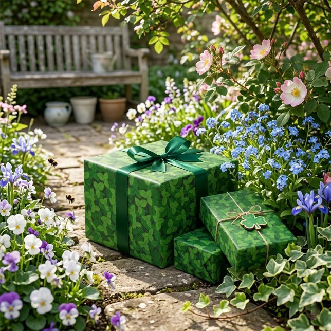 Grüne Erdbeerblätter Geschenkpapier (Von Creator hochgeladen)