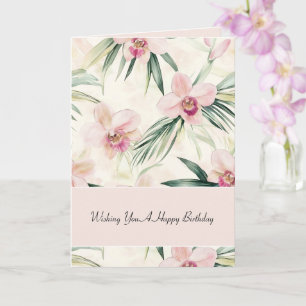 Grüne Errötende Rosa Orchideen Blumen Geburtstag Karte