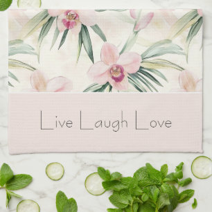 Grüne Errötende Rosa Orchideen Blumen Liebe Geschirrtuch